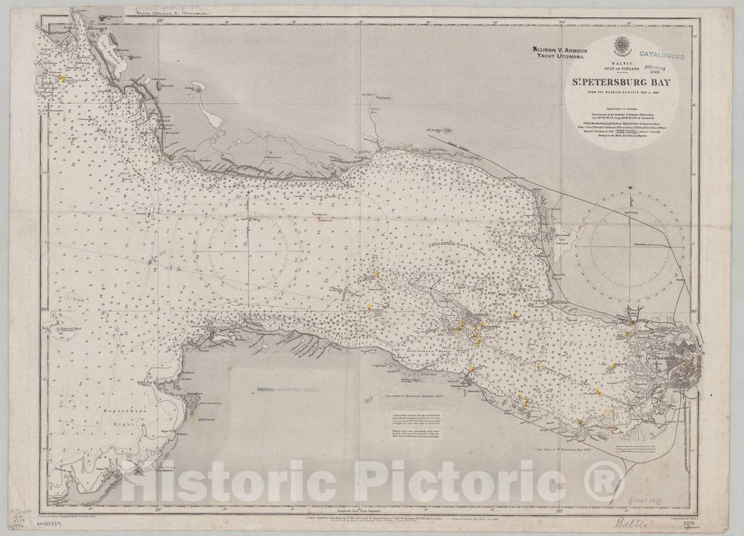 Map : St. Petersburg Bay, Russia 1896, Baltic, Gulf of Finland, St. Petersburg Bay , Antique Vintage Reproduction