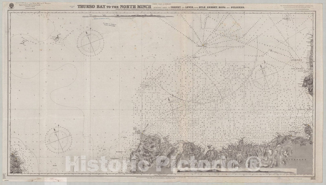 Map : Thurso Bay, Scotland 1897, North coast of Scotland, Thurso Bay to the North Minch including parts of Orkney and Lewis, with Sule Skerry, Rona and Sulisker