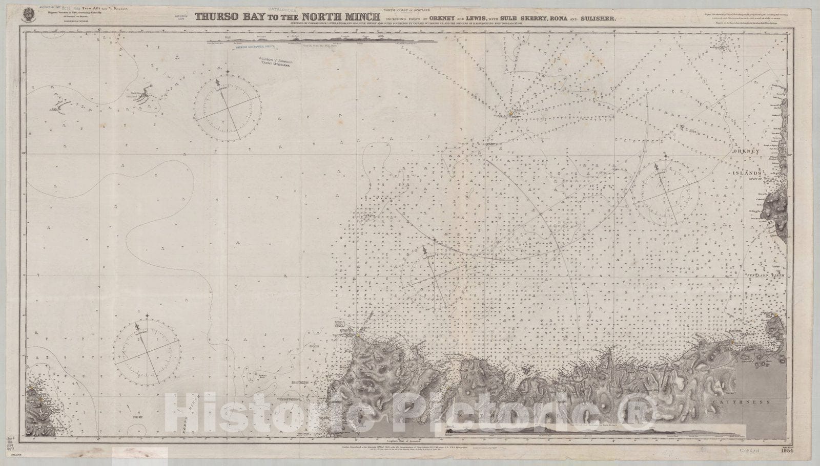 Map : Thurso Bay, Scotland 1897, North coast of Scotland, Thurso Bay to the North Minch including parts of Orkney and Lewis, with Sule Skerry, Rona and Sulisker