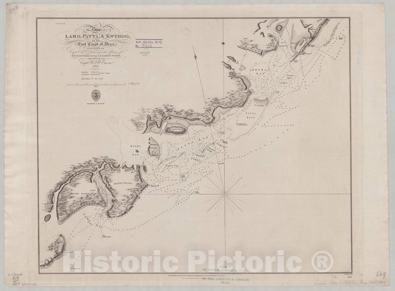 Map : Africa, east coast 1827, The Bays of Lamo, Patta, & Kwyhoo, on the east coast of Africa , Antique Vintage Reproduction