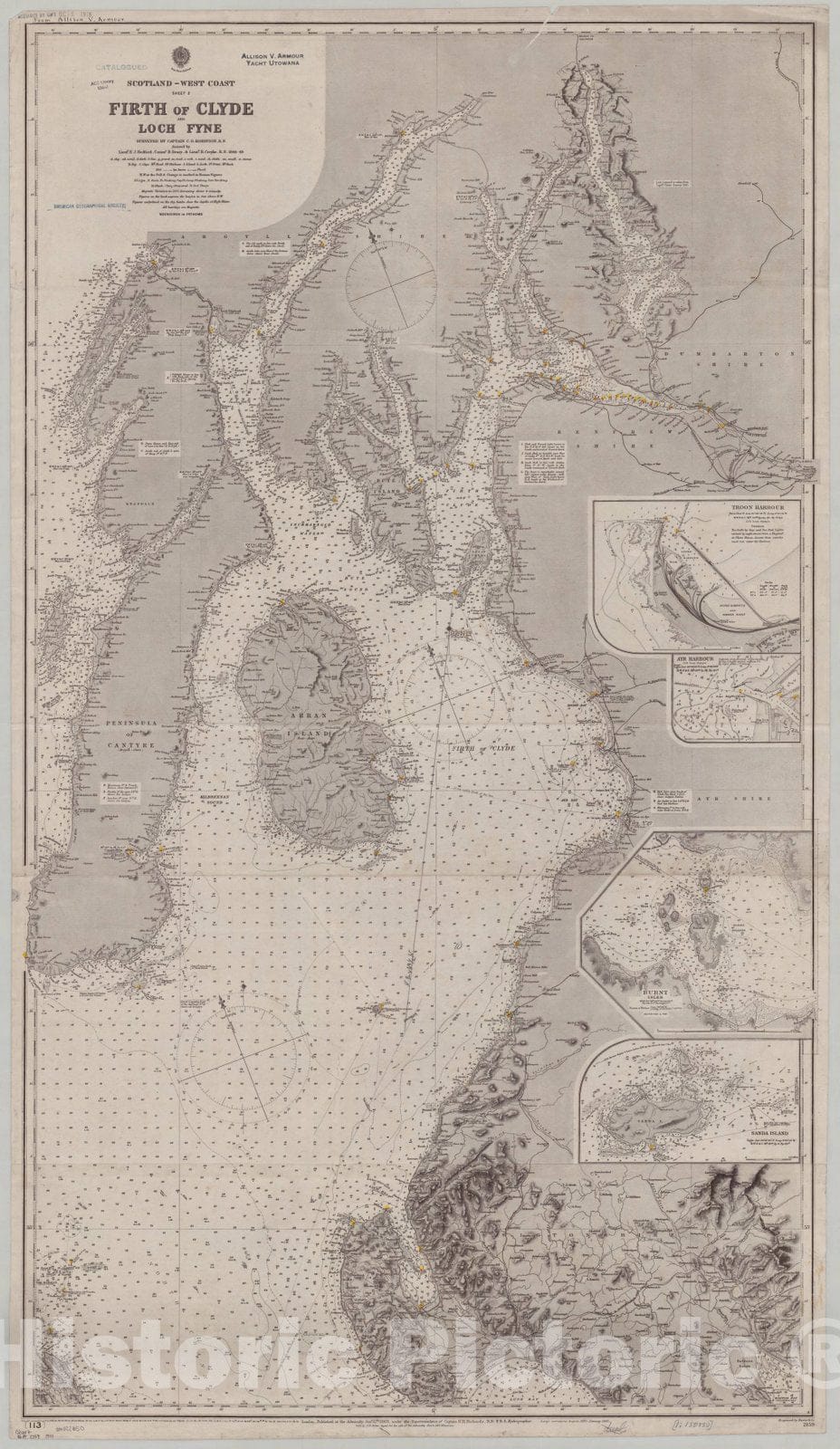 Map : Scotland, west coast 1905, Scotland, west coast, sheet 2, Firth of Clyde and Loch Fyne , Antique Vintage Reproduction