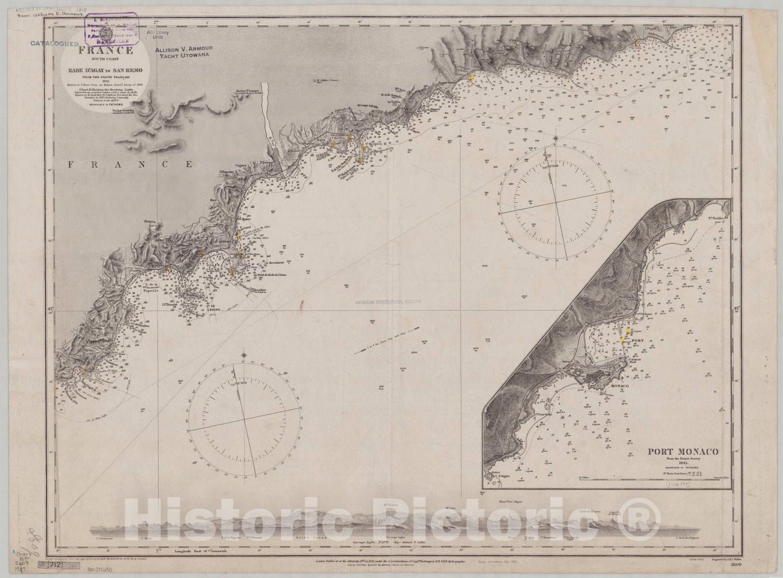 Map : France, south coast 1907, France, south coast, Rade d'Agay to San Remo , Antique Vintage Reproduction