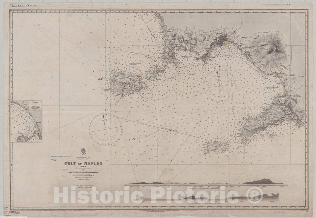 Map : Italy, west coast 1907, Mediterranean Sea, Italy, west coast, Gulf of Naples , Antique Vintage Reproduction