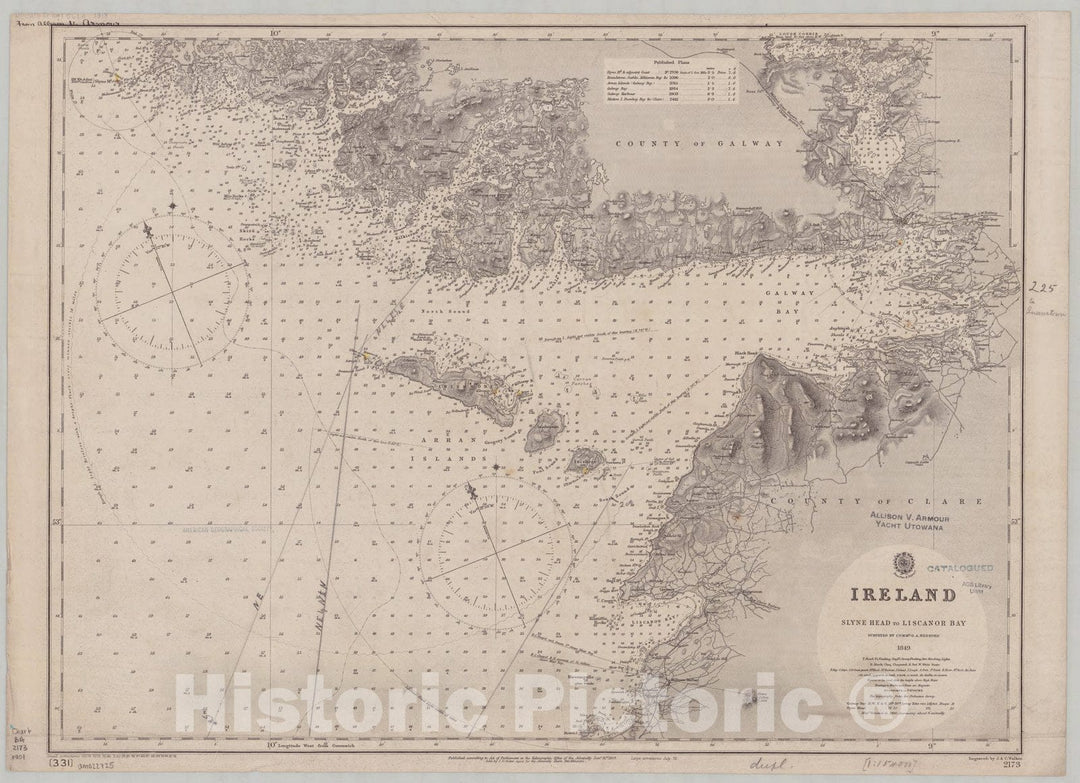 Map : Slyne Head, Ireland 1901, Ireland, Slyne Head to Liscanor Bay , Antique Vintage Reproduction