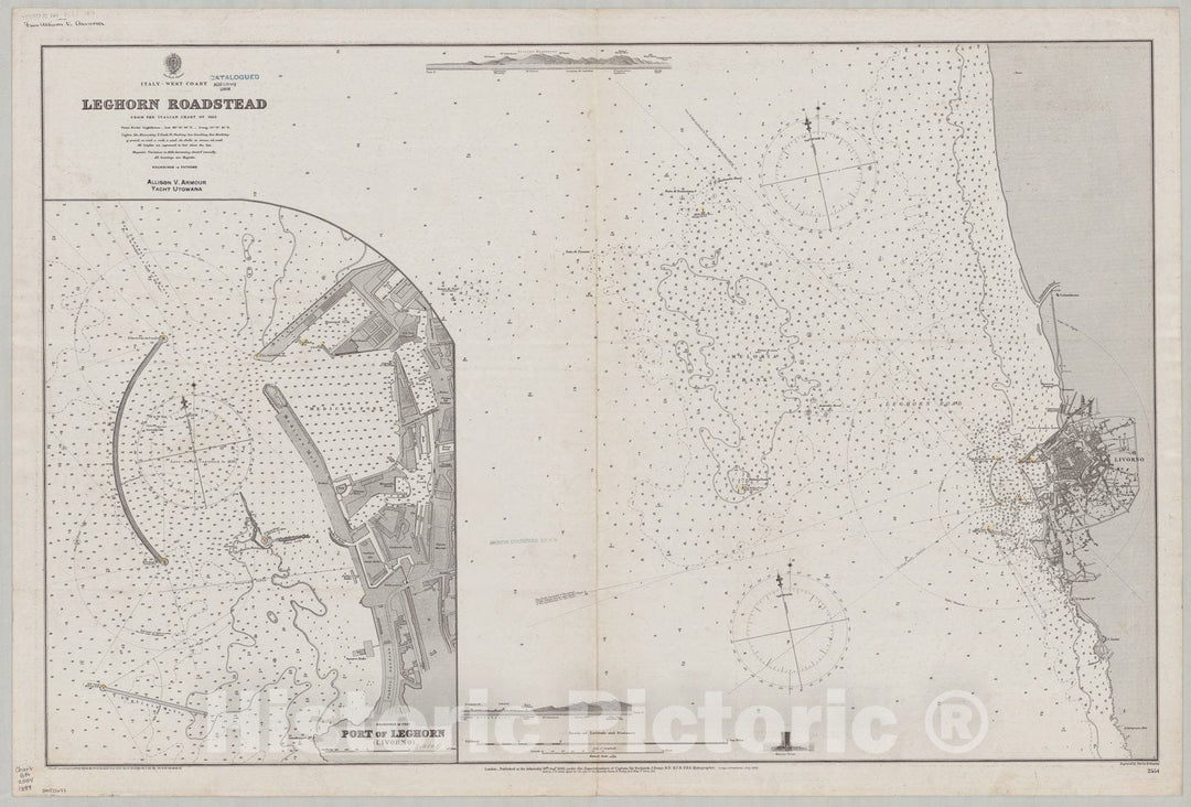 Map : Italy, west coast 1899, Italy, west coast, Leghorn Roadstead , Antique Vintage Reproduction