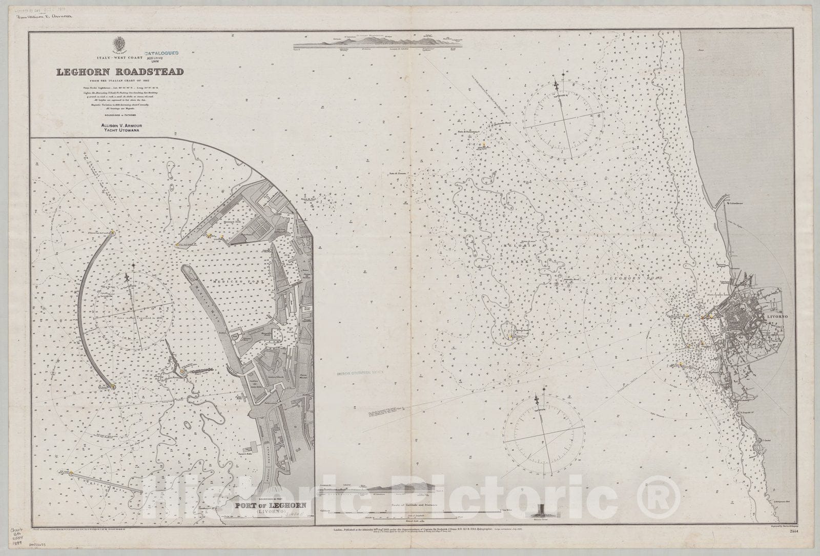 Map : Italy, west coast 1899, Italy, west coast, Leghorn Roadstead , Antique Vintage Reproduction