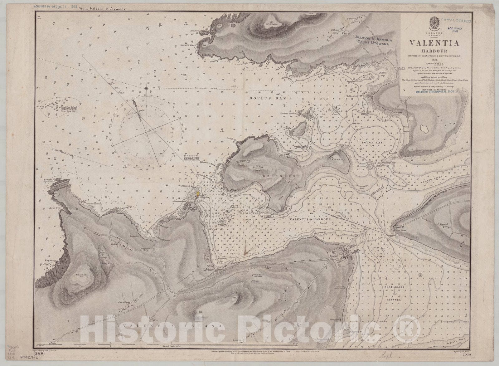 Map : Ireland, south west coast 1891, Ireland, s.w. coast, Valentia Harbour , Antique Vintage Reproduction