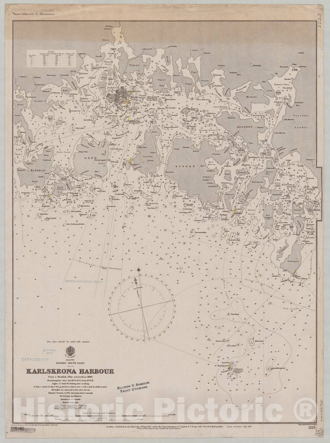 Map : Sweden, south coast 1906, Baltic, Sweden south coast, Karlskrona Harbour , Antique Vintage Reproduction