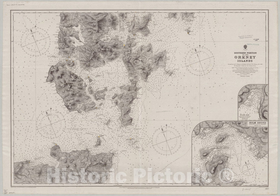 Map : Orkney, Scotland 1898, Southern portion of the Orkney Islands , Antique Vintage Reproduction