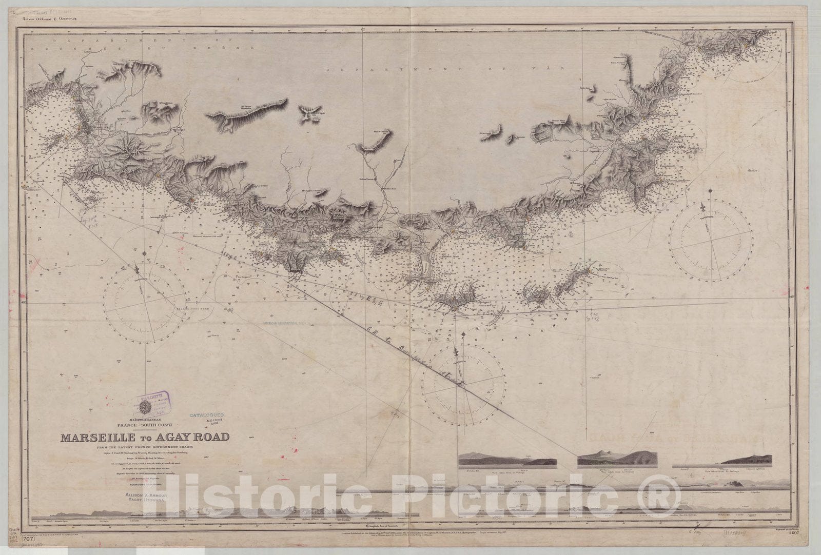 Map : France, south coast 1902, Mediterranean, France, south coast, Marseille to Agay Road , Antique Vintage Reproduction