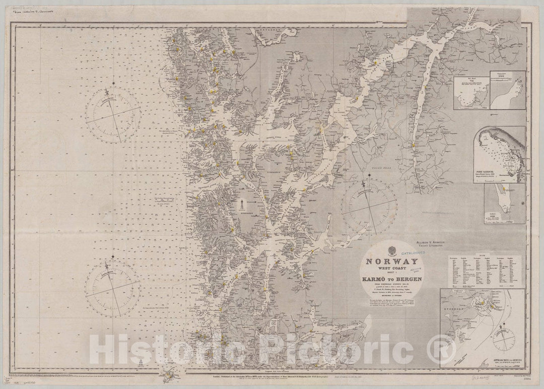 Map : Norway, west coast 1909, Norway, west coast, sheet 1, Karmo to Bergen , Antique Vintage Reproduction