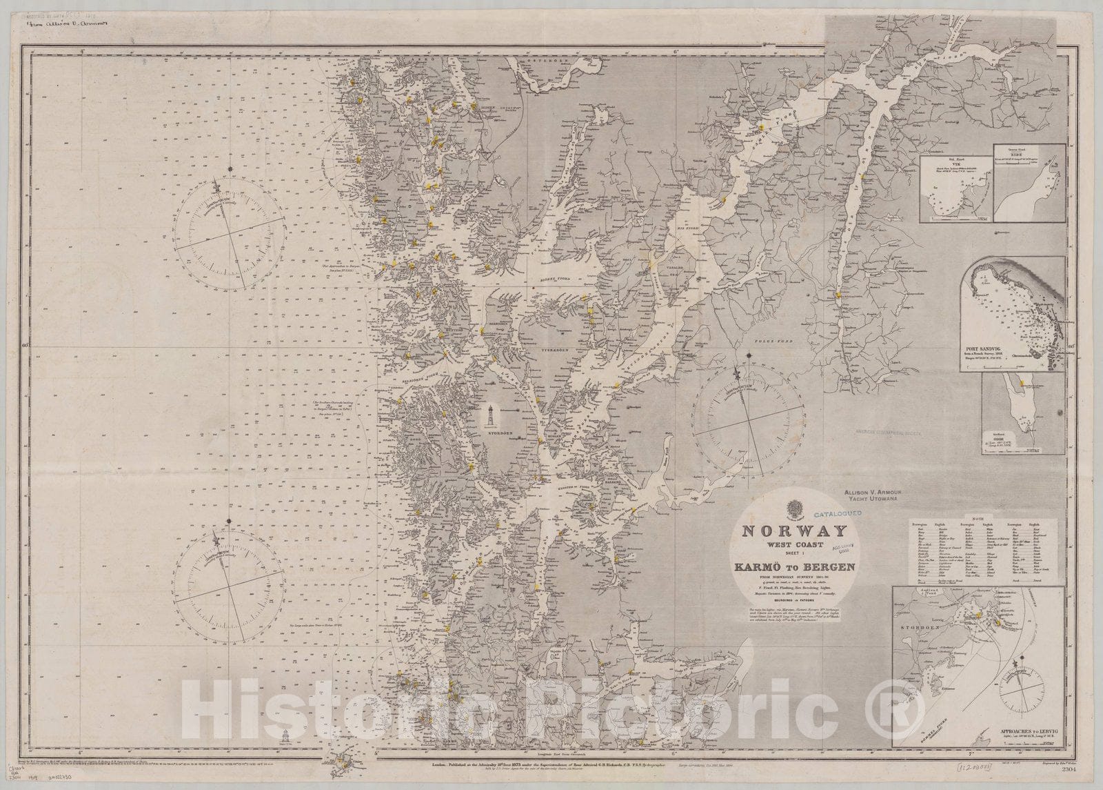 Map : Norway, west coast 1909, Norway, west coast, sheet 1, Karmo to Bergen , Antique Vintage Reproduction