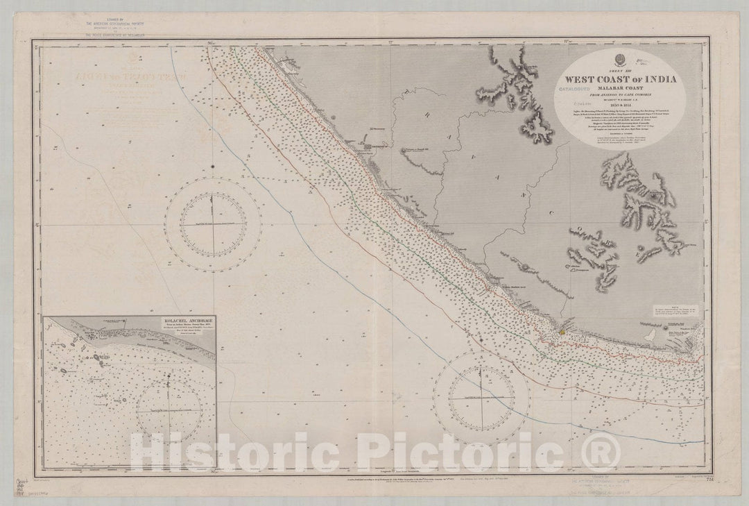 Map : Malabar coast, India 1914 2, Sheet XIII, west coast of India, Malabar Coast, from Anjengo to Cape Comorin , Antique Vintage Reproduction