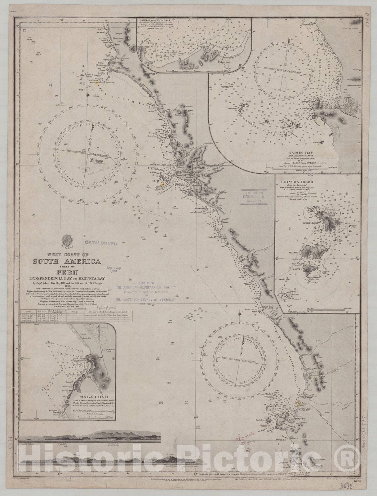 Map : Peru coast 1915, West coast of South America, sheet XIV, Peru, Independencia Bay to Begueta Bay , Antique Vintage Reproduction