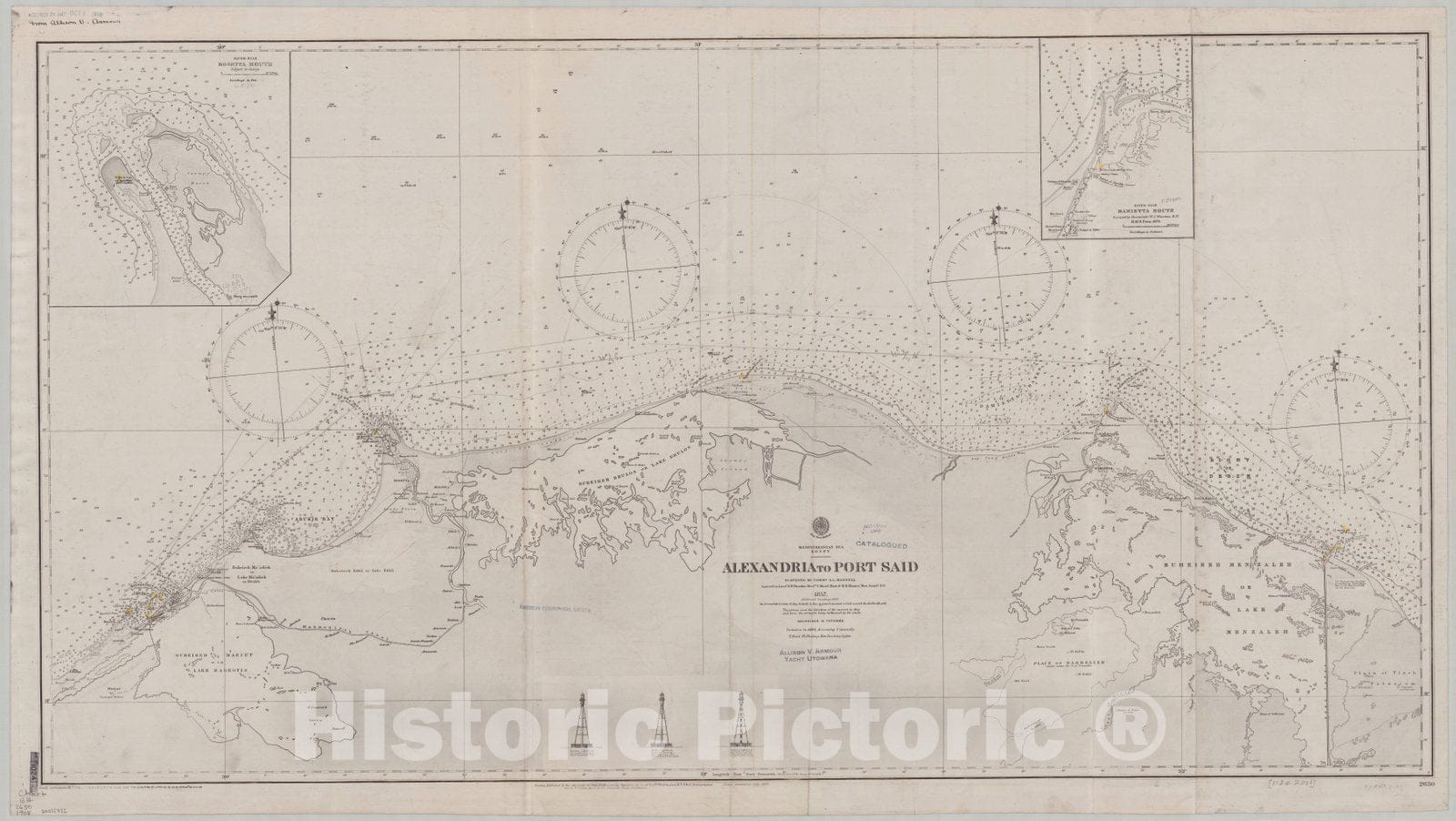 Map : Egypt coast 1908, Mediterranean Sea, Egypt, Alexandria to Port Said , Antique Vintage Reproduction