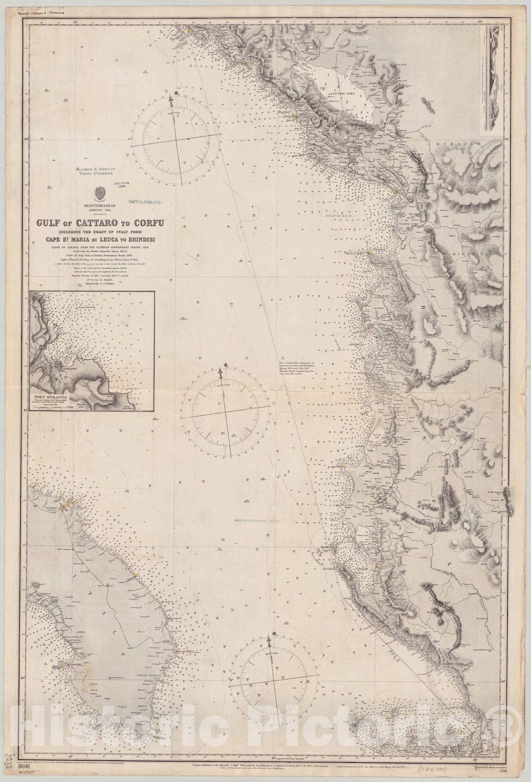 Map : Corfu, Italy 1901, Mediterranean, Adriatic Sea, Gulf of Cattaro to Corfu, including the coast of Italy from Cape St. Maria Di Leuca to Brindisi