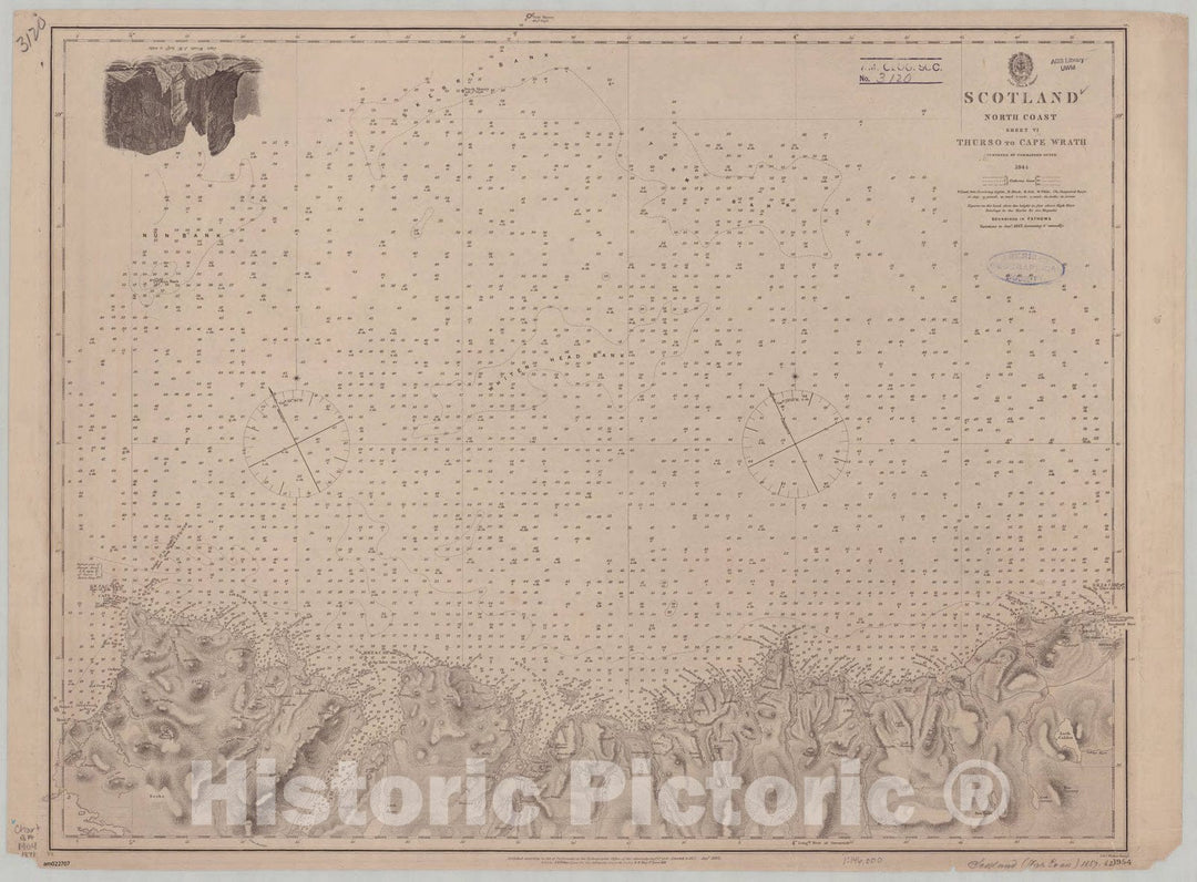 Map : Thurso, Scotland 1871, Scotland, north coast, sheet VI, Thurso to Cape Wrath , Antique Vintage Reproduction