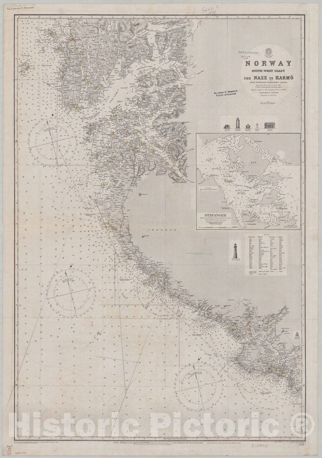 Map : Norway, south west coast 1909, Norway, south-west coast, the Naze to Karmo , Antique Vintage Reproduction