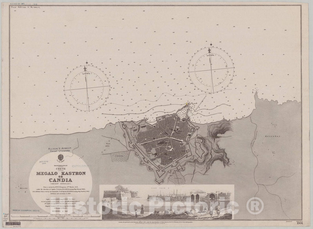 Map : Crete, Greece 1898, Mediterranean, Crete, Megalo Kastron or Candia, (Ancient Heraklea) , Antique Vintage Reproduction