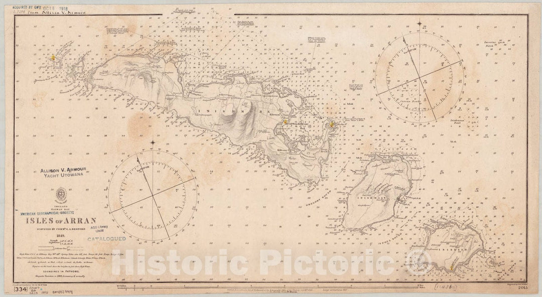 Map : Isles of Arran, Ireland 1898, Ireland, Galway Bay, Isles of Arran , Antique Vintage Reproduction