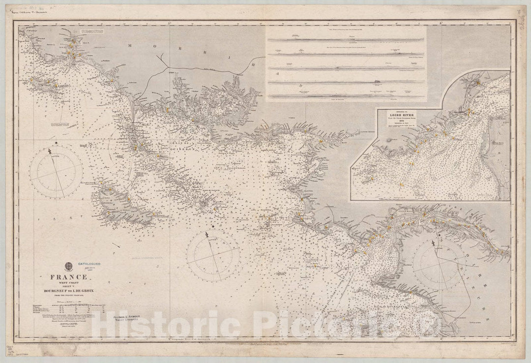 Map : France, west coast 1895, France, west coast, sheet V, Bourgneuf to I. de Groix , Antique Vintage Reproduction