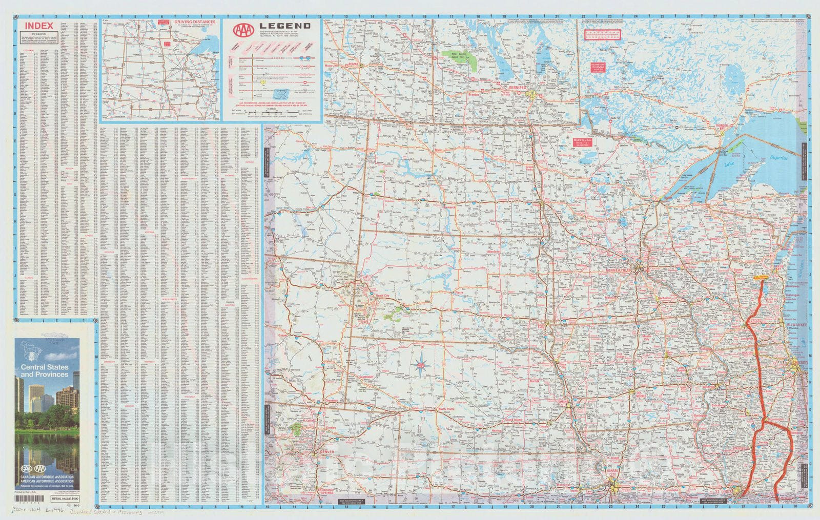 Map : United States 1996 1, Central states and provinces , Antique Vintage Reproduction