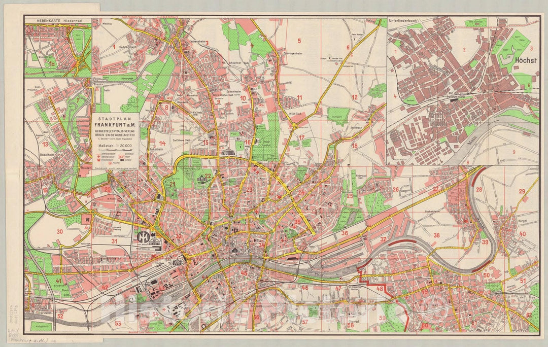 Map : Frankfurt am Main, Germany 1955, Stadtplan Frankfurt a.M. , Antique Vintage Reproduction