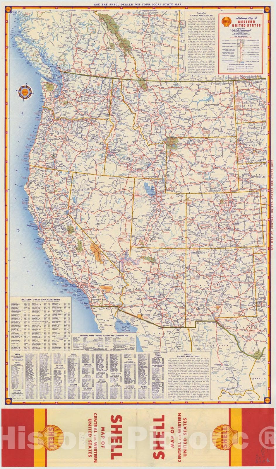 Map : United States 1950 1, Shell map of central and western United States , Antique Vintage Reproduction