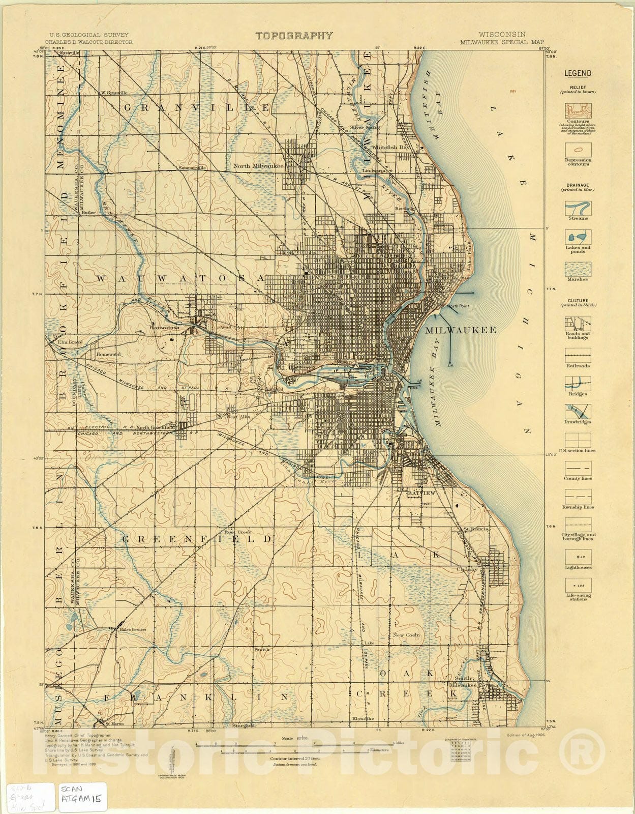 Map : U.S. geological atlas Milwaukee Folio 1906, Milwaukee special folio, Wisconsin , Antique Vintage Reproduction