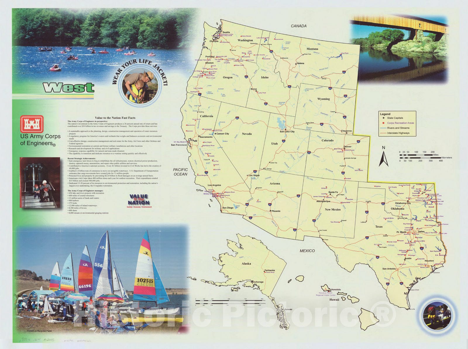 Map : United States, western 2005, Lakeside recreation in the West, Antique Vintage Reproduction