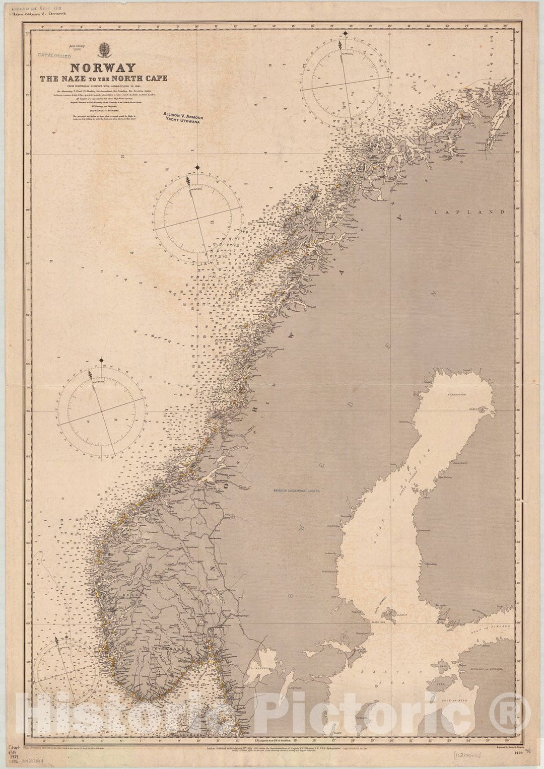 Map : Norway 1896, Norway, the Naze to the North Cape , Antique Vintage Reproduction