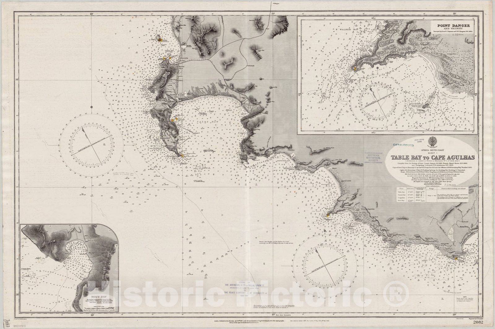 Map : Africa, south coast 1914, Africa south coast, sheet I, Table Bay to Cape Agulhas , Antique Vintage Reproduction