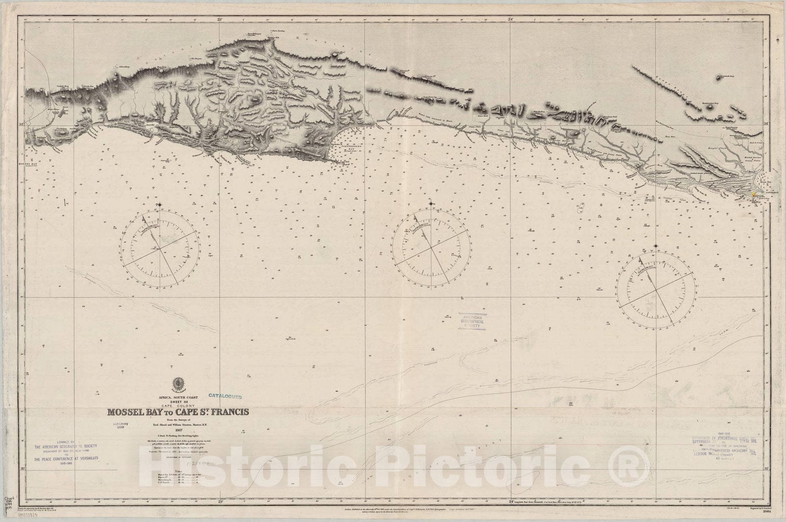 Map : Africa, south coast 1915, Africa south coast, sheet III, Cape Colony, Mossel Bay to Cape St. Francis, Antique Vintage Reproduction