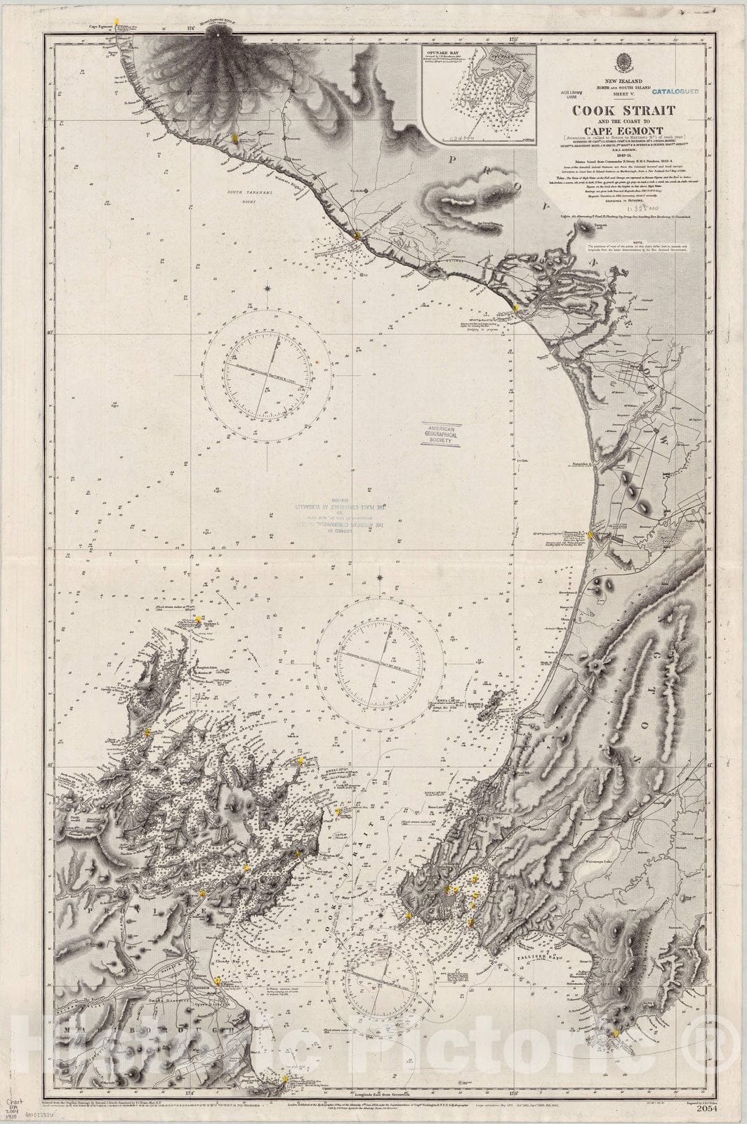 Map : New Zealand 1915, New Zealand, north and south island, sheet V, Cook Strait and the coast to Cape Egmont , Antique Vintage Reproduction