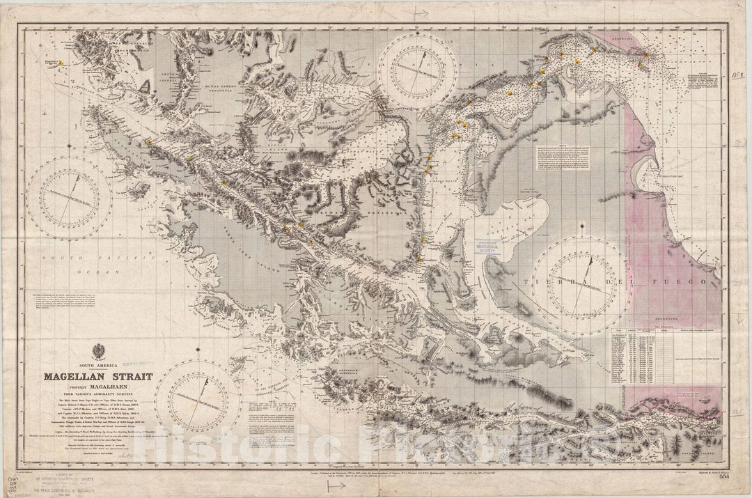 Map : Magellan Strait, South America 1915, South America, Magellan Strait, (properly Magalhaen) , Antique Vintage Reproduction