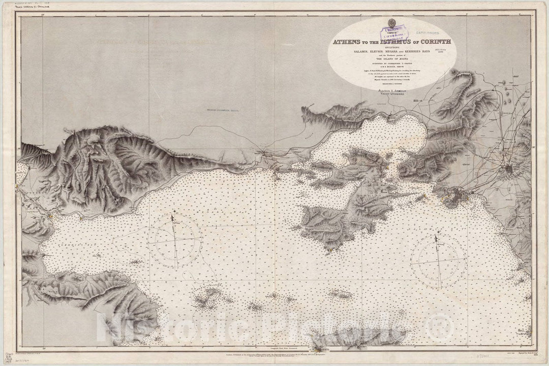 Map : Athens, Greece 1910, Greece, Athens to the Isthmus of Corinth, including Salamis, Eleusis, Megara, and Kekhries Bays , Antique Vintage Reproduction