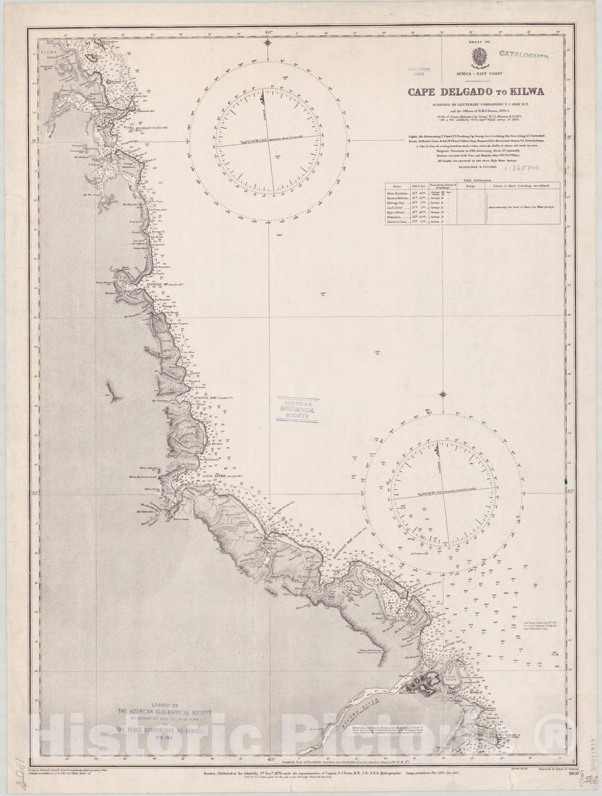 Map : Africa, east coast 1916, Africa, east coast, Cape Delgado Bay to Kilwa , Antique Vintage Reproduction