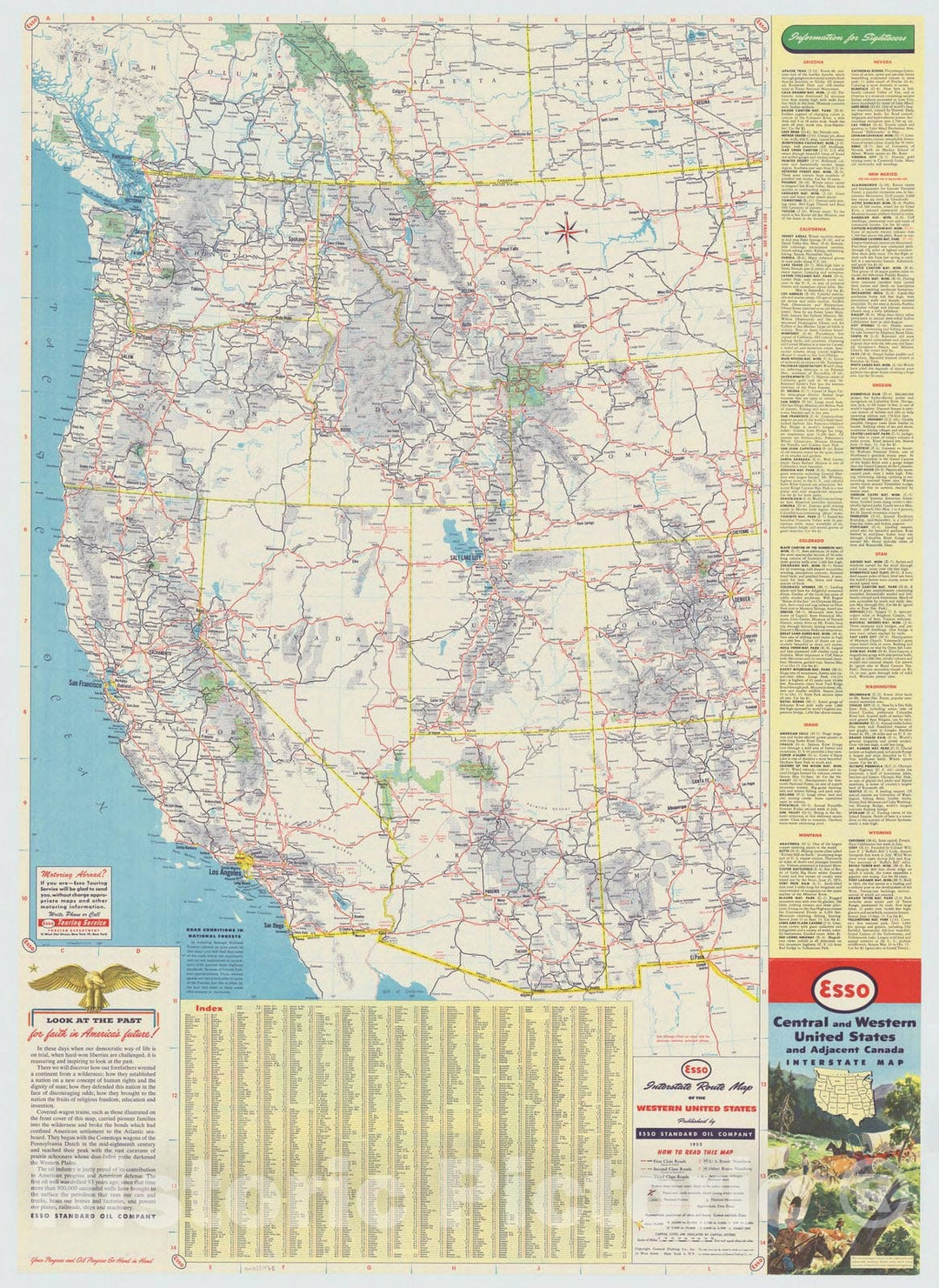 Map : United States 1952 2, Central and western United States and adjacent Canada interstate map , Antique Vintage Reproduction