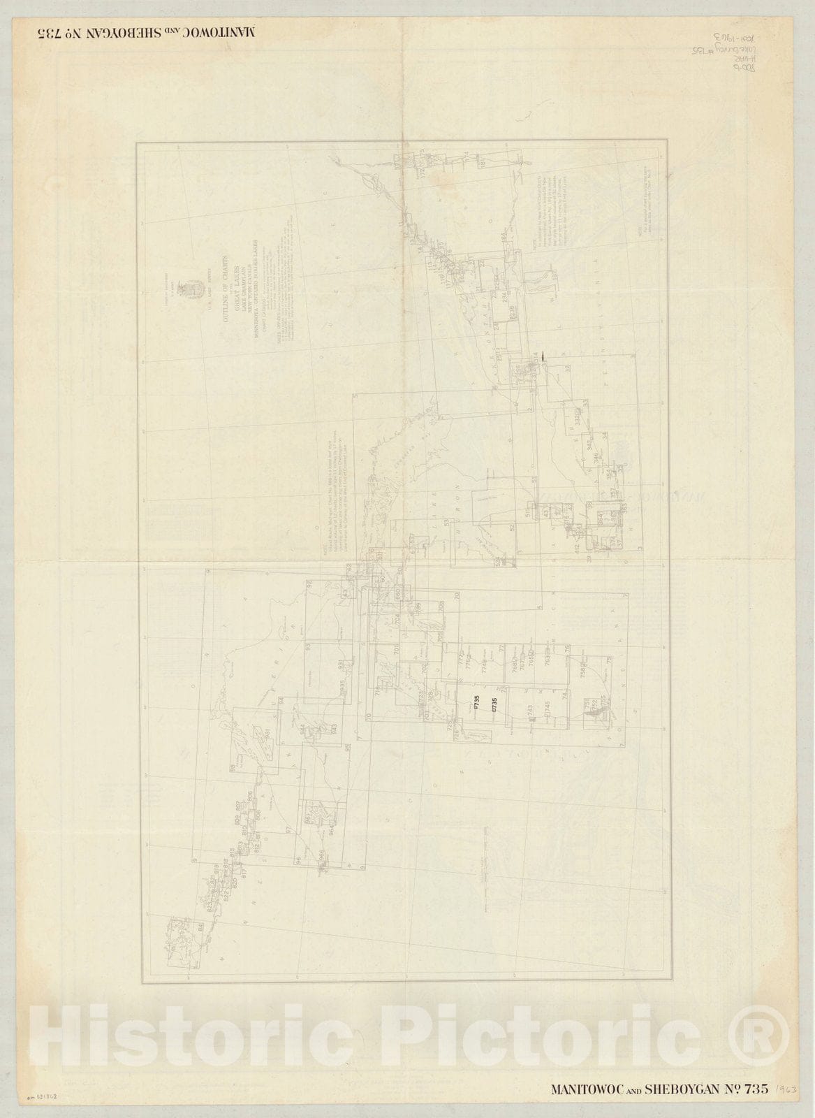 Map : Manitowoc and Sheboygan, Wisconsin 1963 2, U.S. Lake Survey Manitowoc and Sheboygan, Wisconsin chart no. 735 , Antique Vintage Reproduction