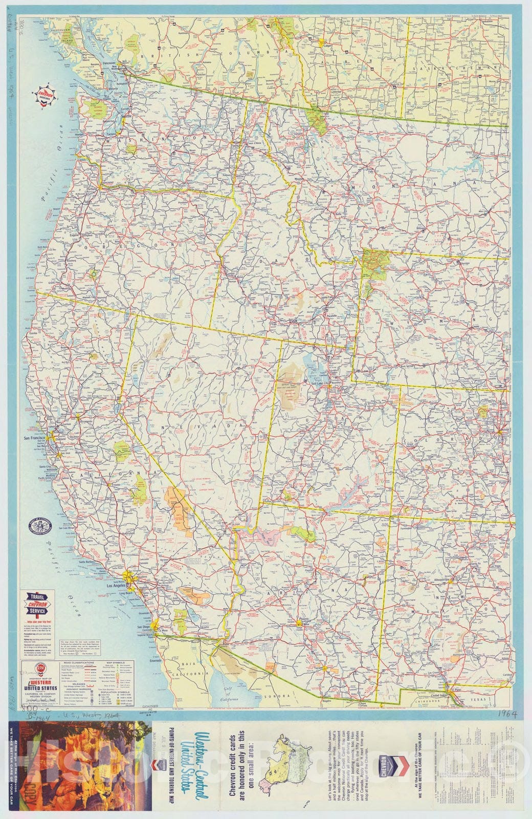 Map : United States 1964 3, Western-central United States : points of interest and touring map , Antique Vintage Reproduction