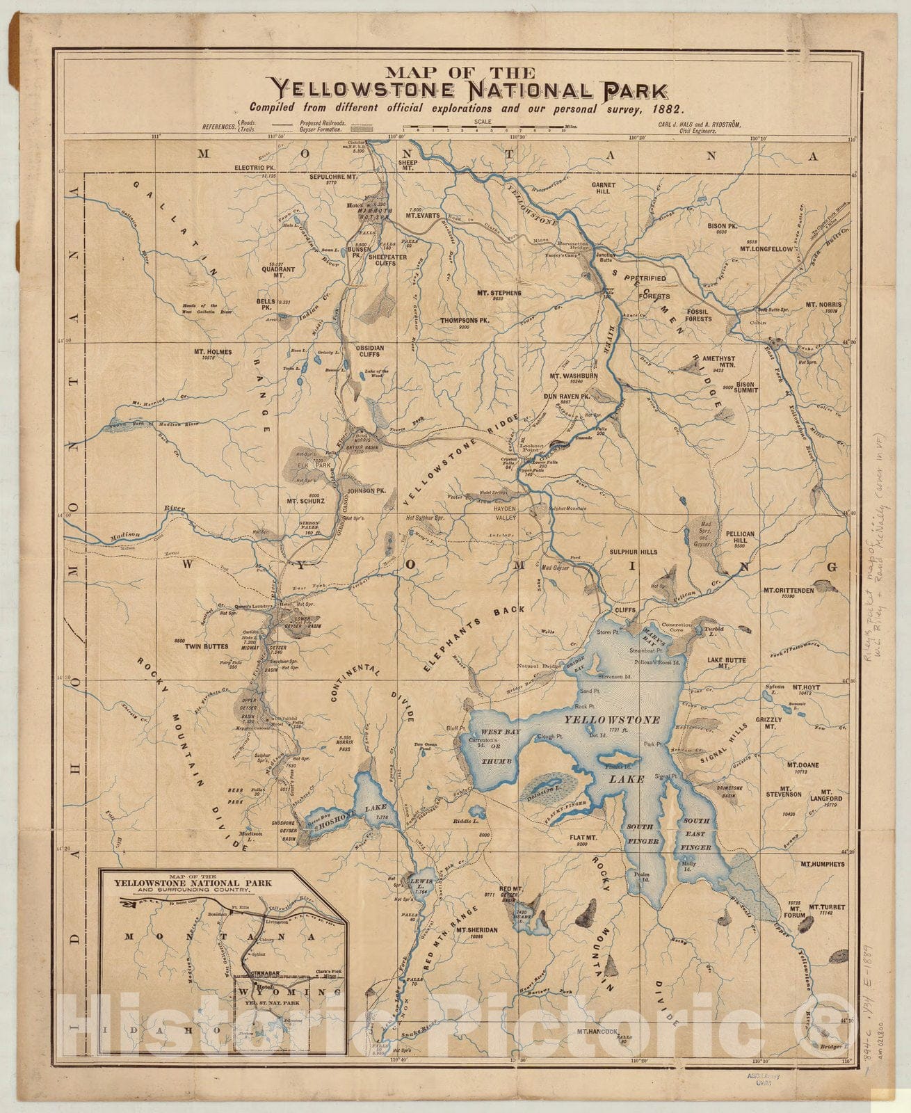 Map : Yellowstone National Park 1889, Antique Vintage Reproduction