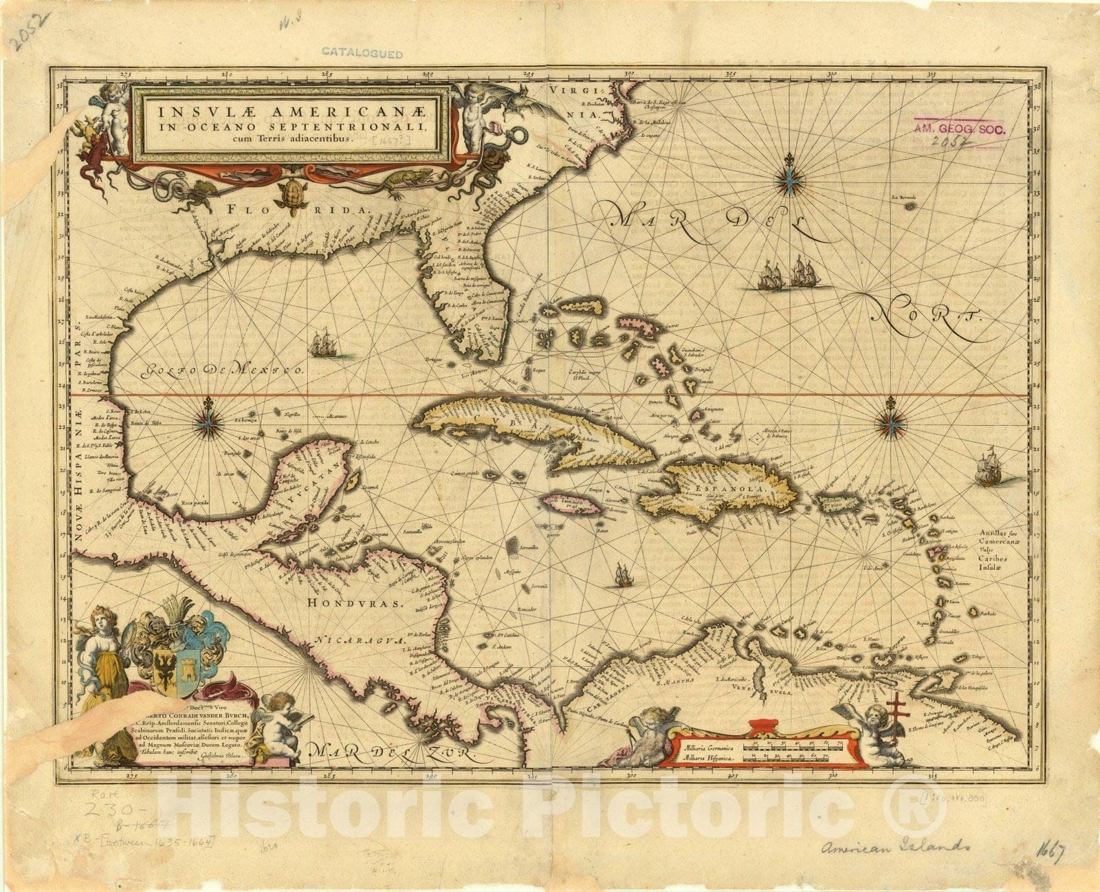 Map : West Indies between 1635-1664, Insulae Americanae in Oceano Septentrionali cum terris adiacentibus, Antique Vintage Reproduction