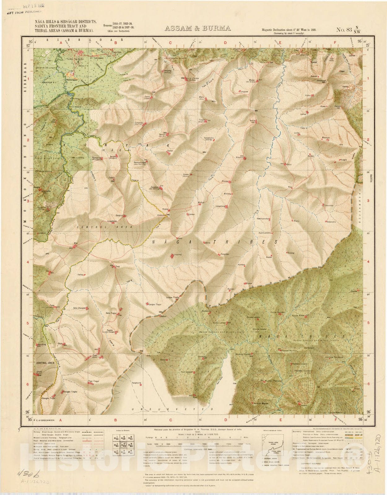 Historic Map : Naga Hills & Sibsagar Districts, Sadiya Frontier Tract and Tribal areas (Assam & Burma), No. 83 N/N.W. 1931, India and adjacent countries, Antique Vintage Reproduction