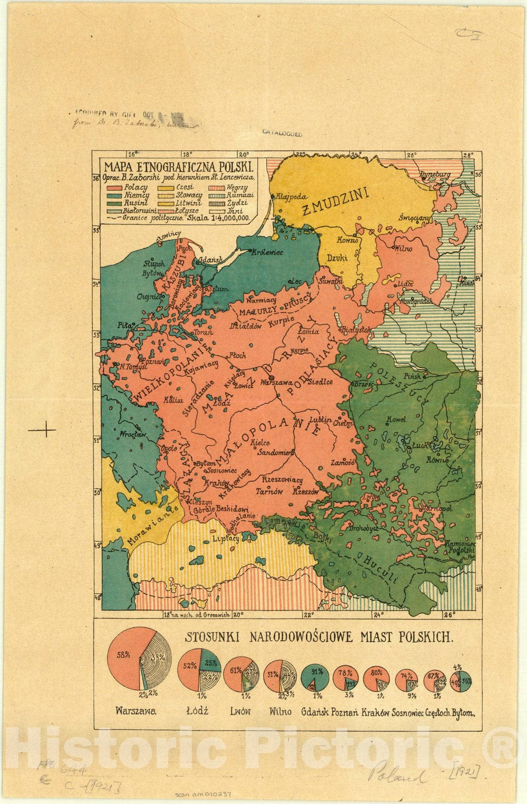 Map : Poland 1921, Mapa etnograficzna Polski , Antique Vintage Reproduction