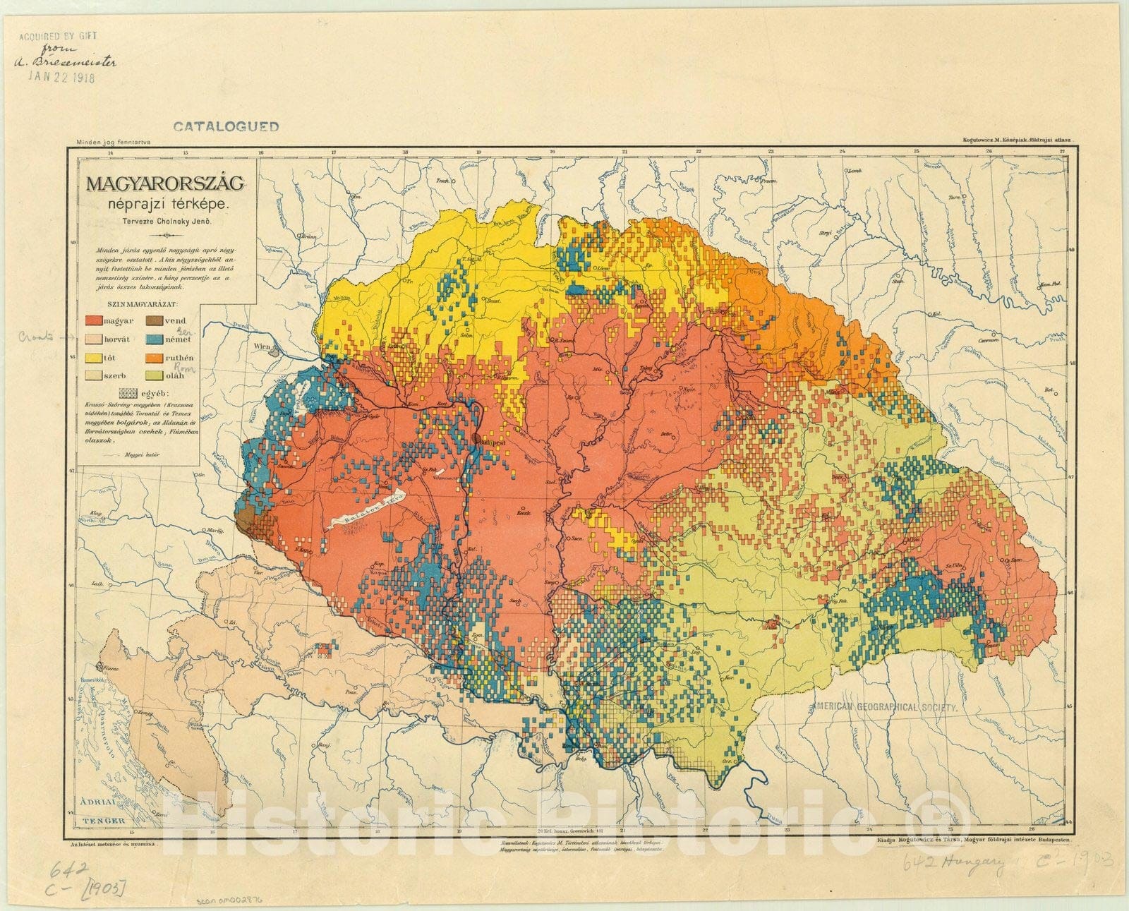 Map : Hungary 1903, Magyarorszag neprajzi terkepe , Antique Vintage Reproduction