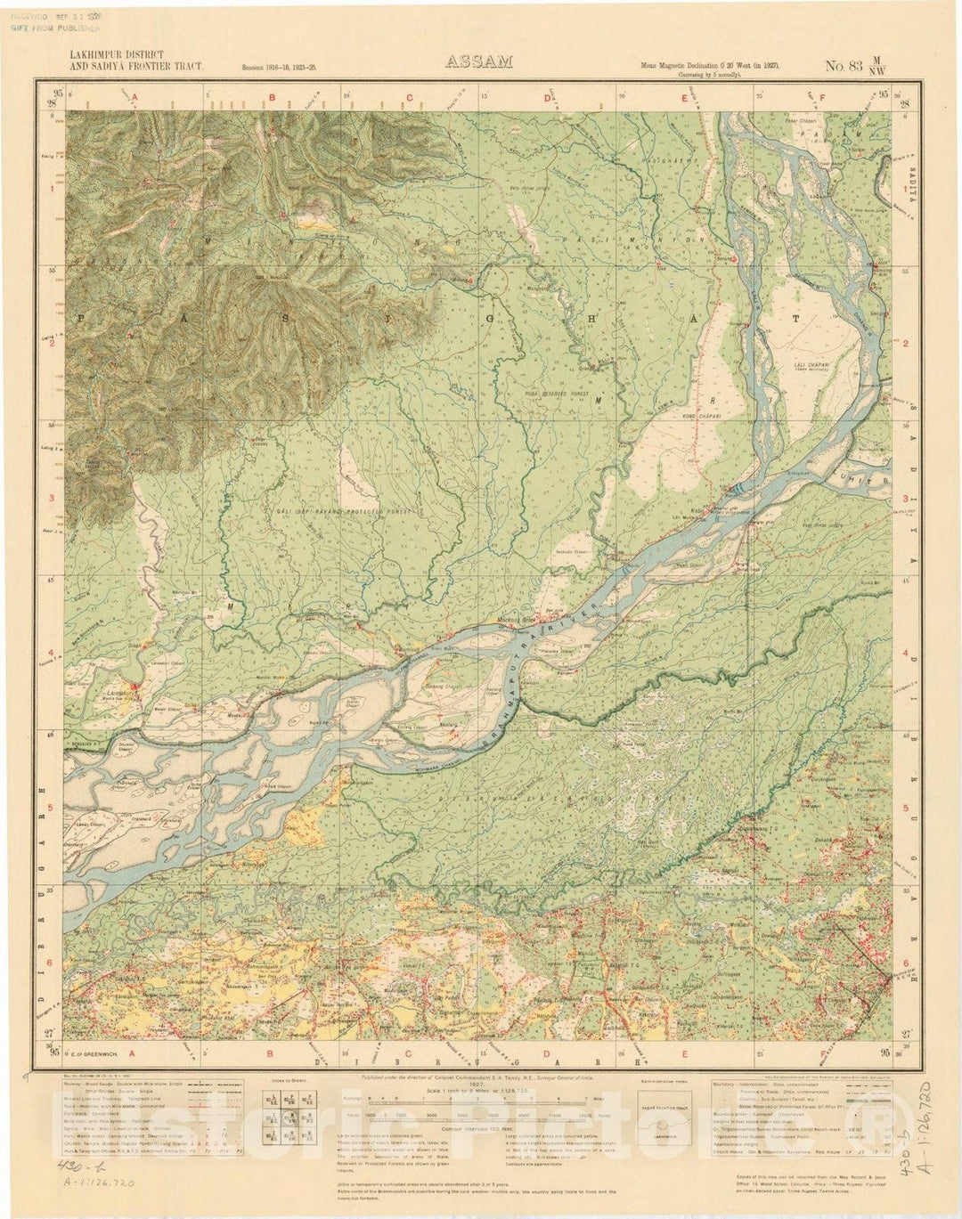 Map : Lakhimpur District and Sadiya Frontier Tract, Assam, No. 83 M/N.W. 1927, India and adjacent countries, Antique Vintage Reproduction