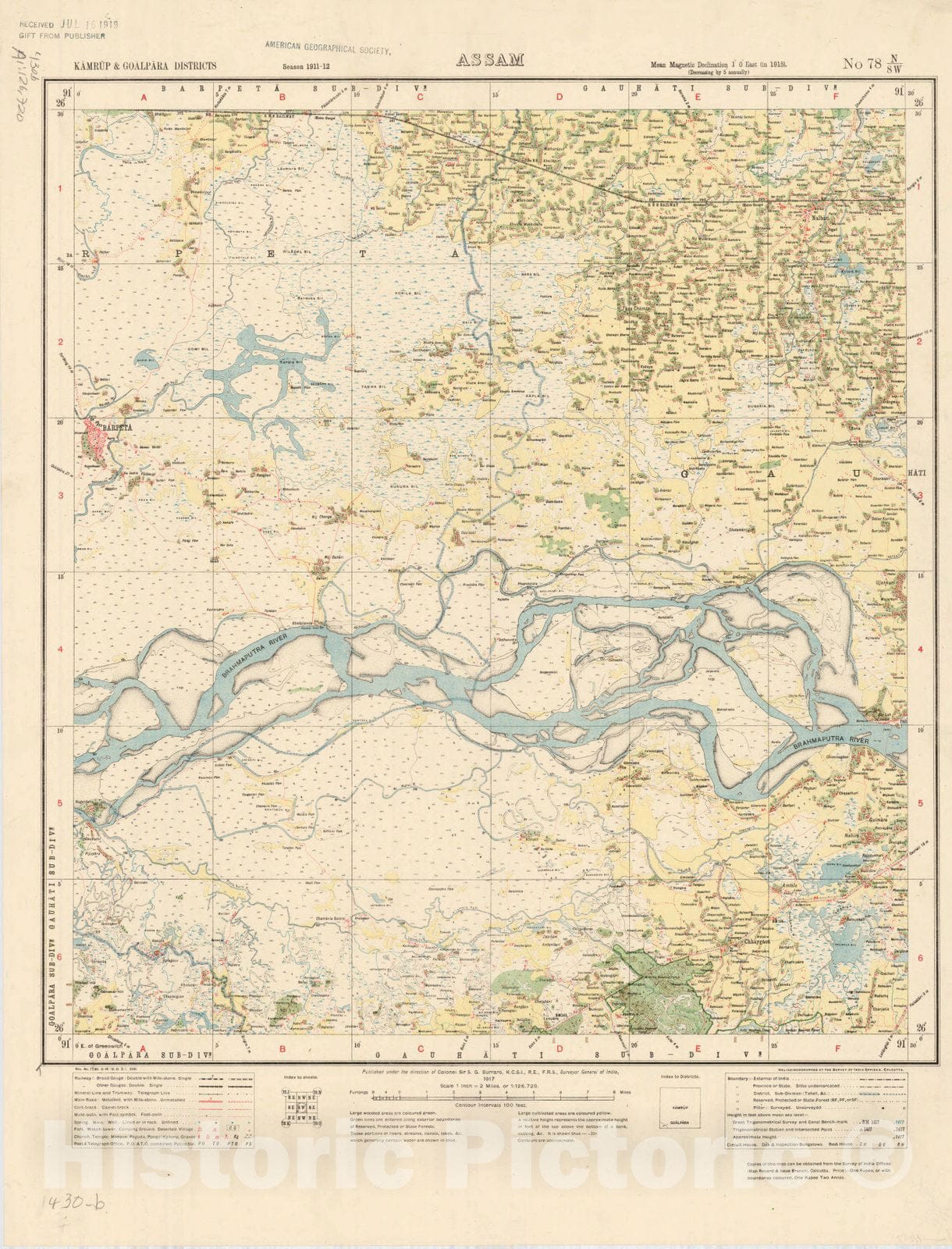 Map : Kamrup & Goalpara Districts, Assam, No. 78 N/S.w. 1917, India and adjacent countries, Antique Vintage Reproduction