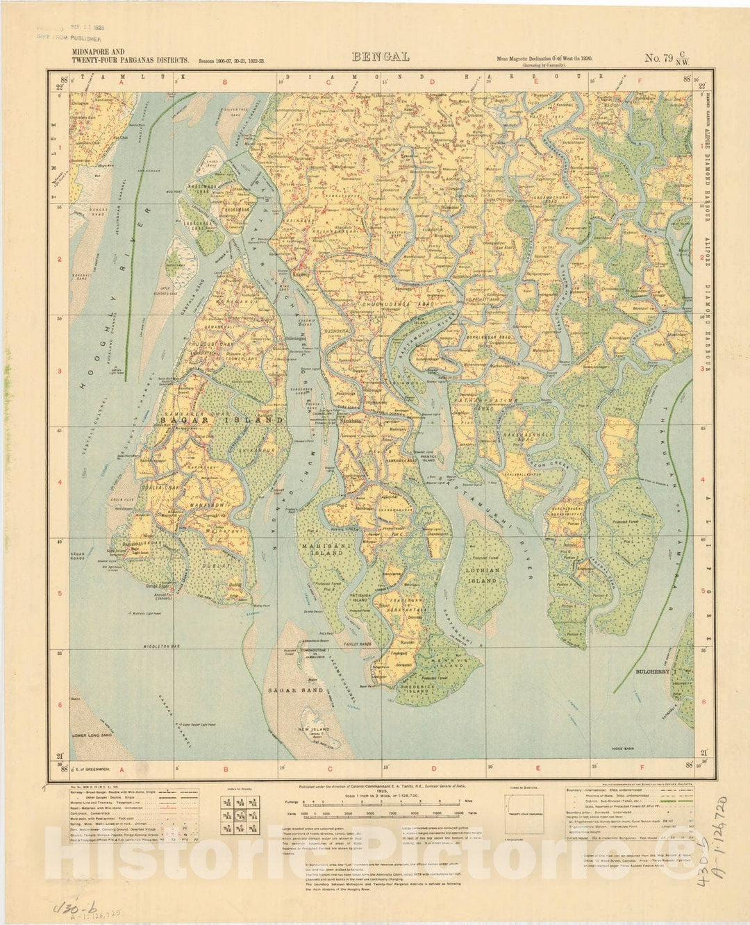 Map : Midnapore and Twenty-Four Parganas Districts, Bengal, No. 79 C/N.W. 1925, India and adjacent countries, Antique Vintage Reproduction