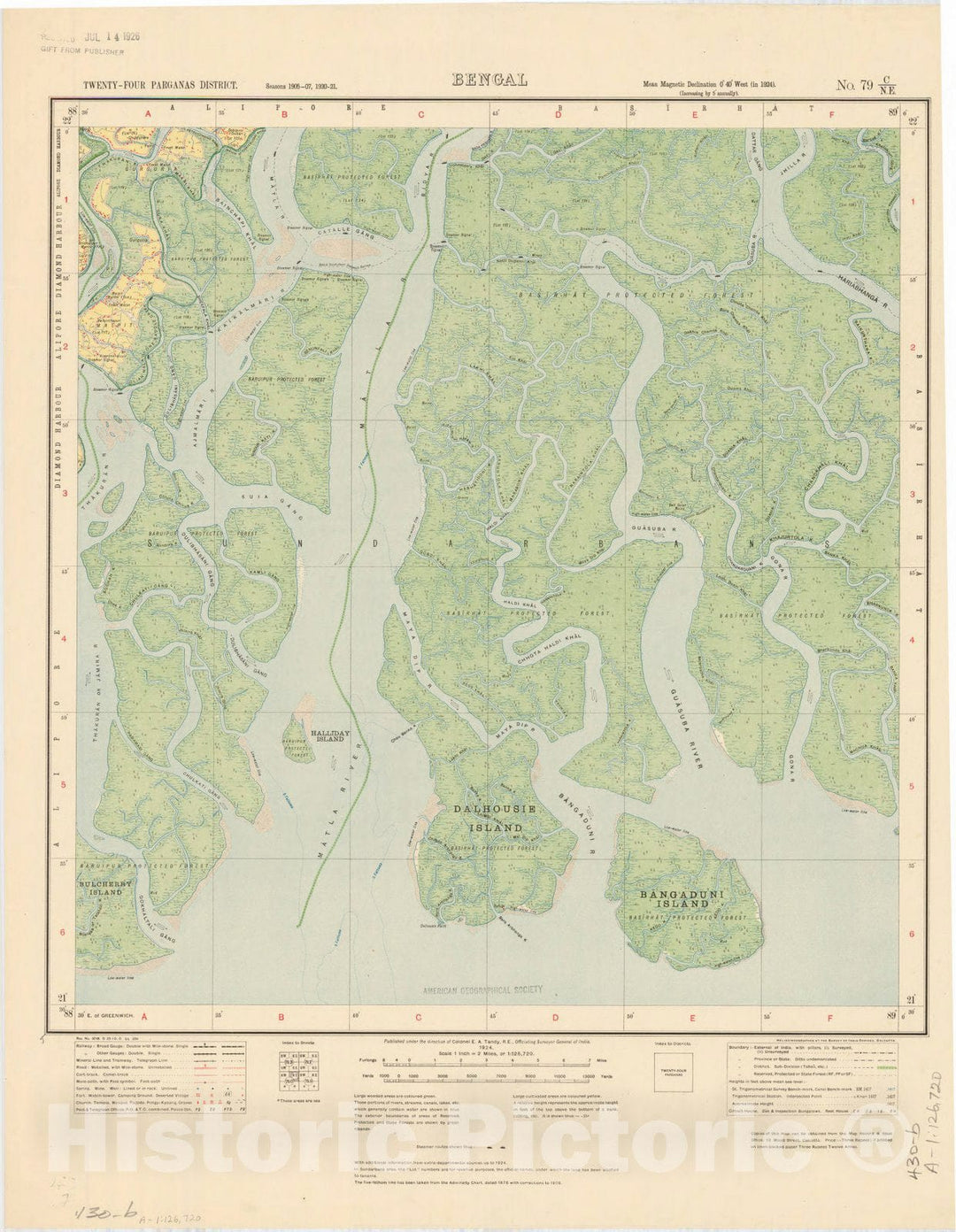 Map : Twenty-Four Parganas District, Bengal, No. 79 C/N.E. 1924, India and adjacent countries, Antique Vintage Reproduction