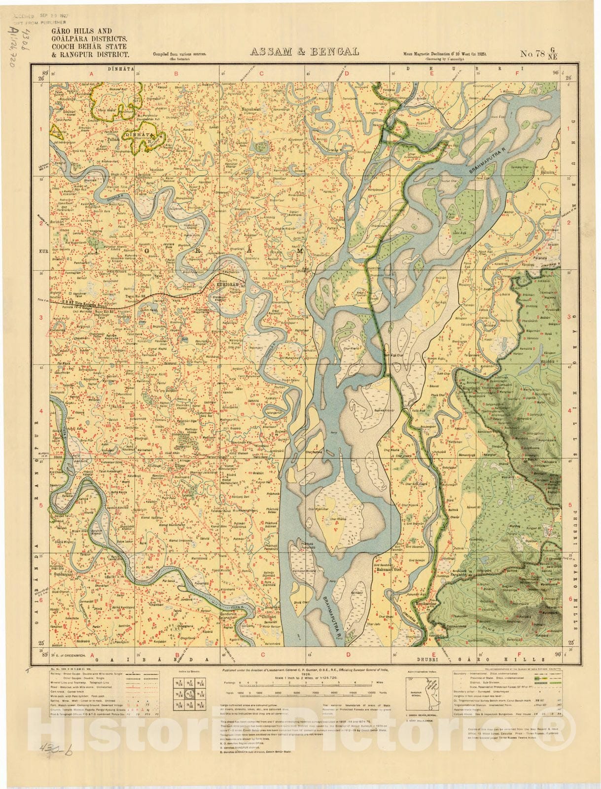 Historic Map : Garo Hills and Goalpara Districts, Cooch Behar State & Rangpur District, Assam & Bengal, No. 78 G/N.E. 1926, India and adjacent countries, Antique Vintage Reproduction